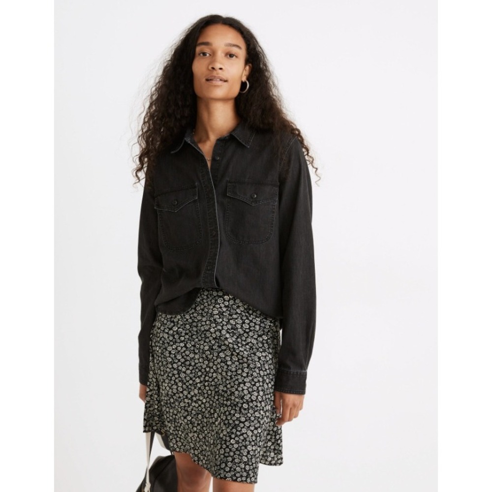 Madewell Denim Cotton Button-Up‎ Shirt Long Sleeve in Faded Black Lunar Wash XS